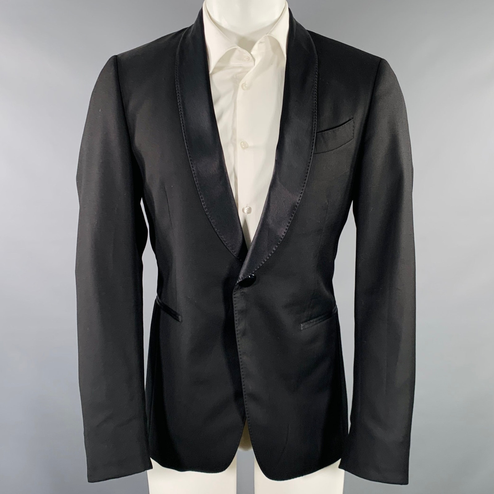 Billionaire Italian Couture Size 38 Black Cotton Silk Shawl Collar Sport Coat